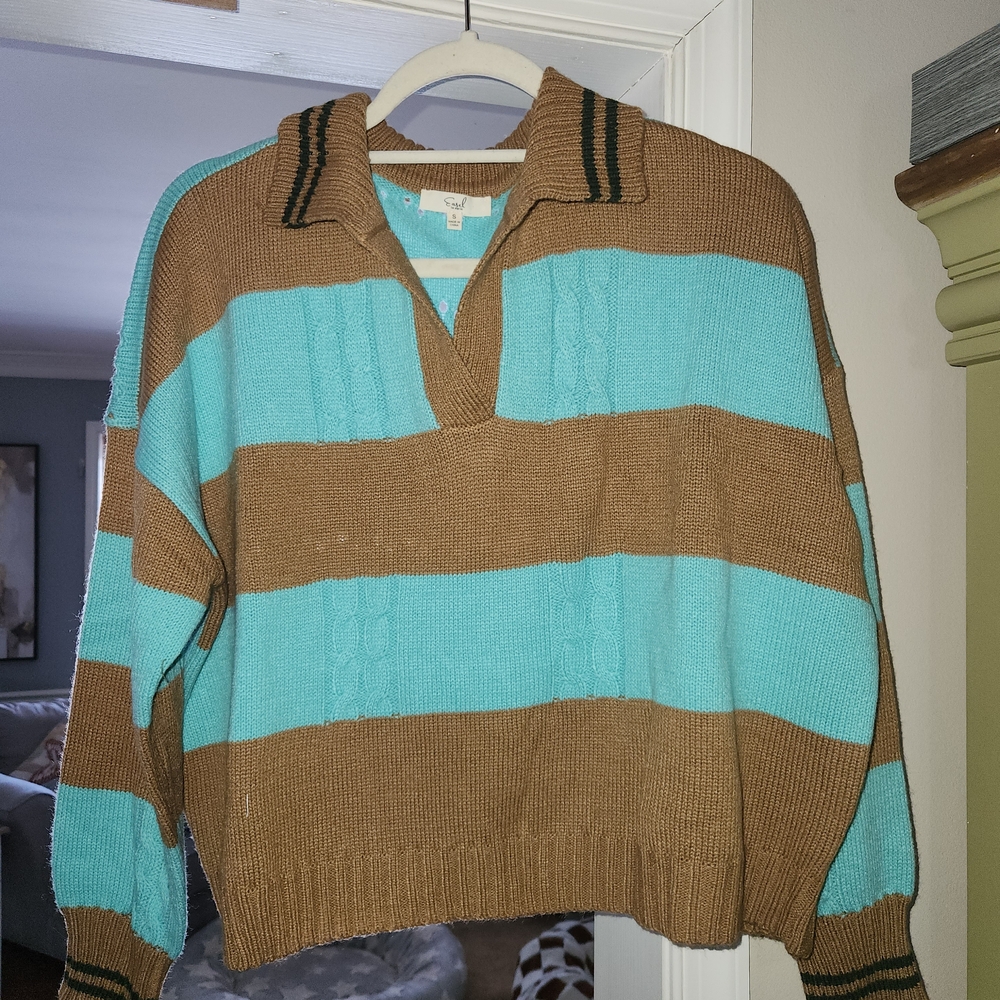 Easel striped Brown and Blue cropped Sweater